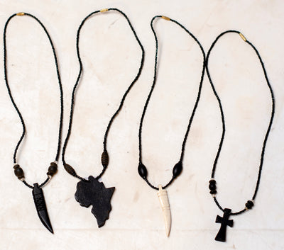 ebony wood and cow bone necklace set