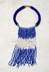 blue and white beaded necklace