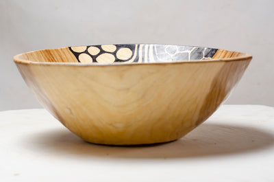 big round wooden fruit bowl