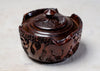 wooden engraved sugar bowl close up