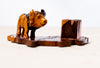 wooden teak pen stand with lion