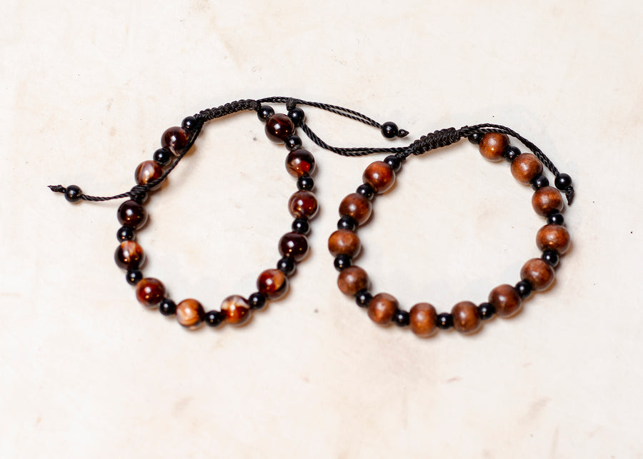 JACARANDA WOOD AND TIGER EYE STONE BRACELETS