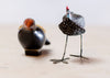 wire guinea fowl and wooden minature birds